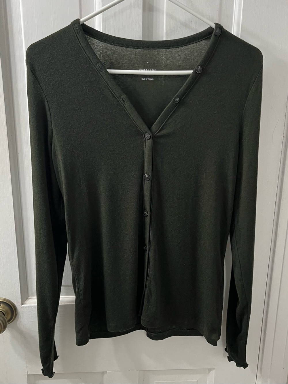 Everlane Women’s Sheer V-Neck Cardigan Butterluxe Dark Green M